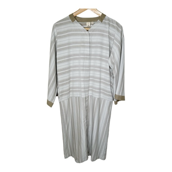 Uniqlo X Hana Tajima Midi Dress Size Medium Tan Cream Stripe 3/4 Sleeves New - Picture 1 of 11